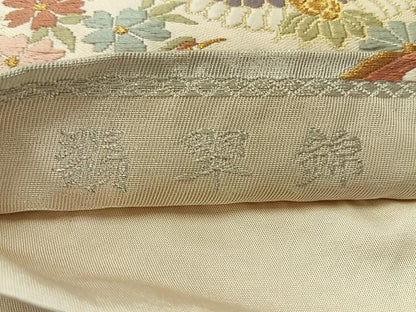 平和屋着物◎六通柄袋帯 唐織 翡翠錦 双鶴花文 銀糸 正絹 逸品 AABH5463uk