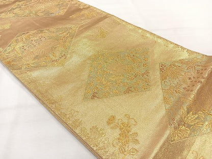 平和屋着物◎六通柄袋帯　花菱文　金糸　正絹　逸品　AABH5499uk