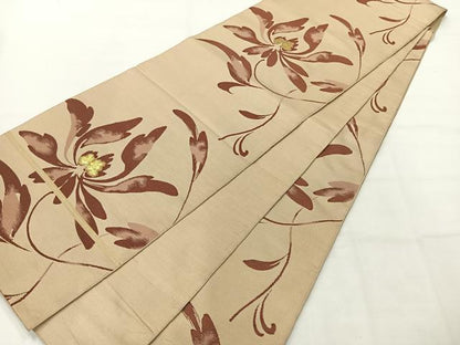 平和屋着物◎全通柄 本袋帯 草花文 金糸 正絹 逸品 AABH5464uk