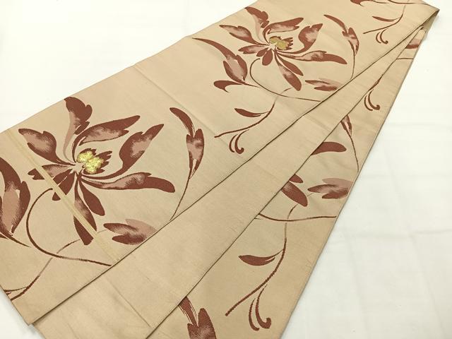 平和屋着物◎全通柄 本袋帯 草花文 金糸 正絹 逸品 AABH5464uk