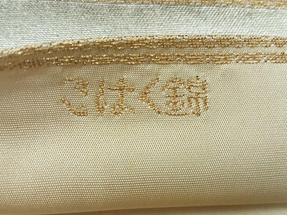 平和屋着物◎西陣　服部織物謹製　六通柄袋帯　こはく錦　幾何学文様　銀糸　正絹　逸品　AABH5502uk