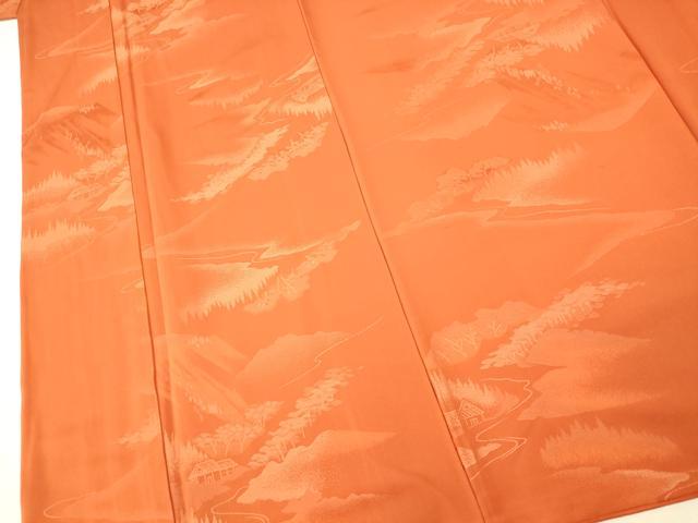 平和屋着物■上質な色無地 風景地紋 赤橙色 正絹 逸品 AABH4453fw