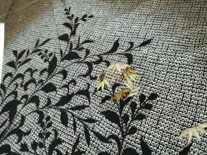 平和屋着物●訪問着　刺繍　鹿の子笹丸文　枝葉シルエット　暈し染め　金彩　金銀糸　正絹　逸品　AABH3742cs