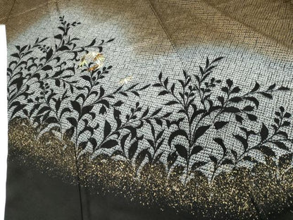 平和屋着物●訪問着　刺繍　鹿の子笹丸文　枝葉シルエット　暈し染め　金彩　金銀糸　正絹　逸品　AABH3742cs