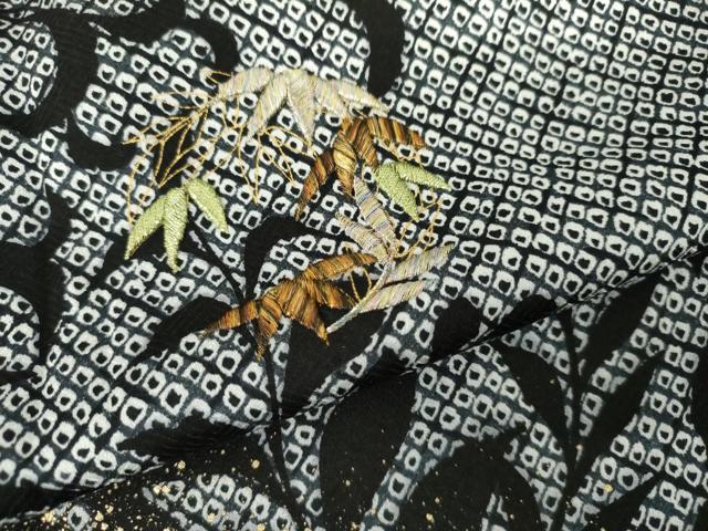 平和屋着物●訪問着　刺繍　鹿の子笹丸文　枝葉シルエット　暈し染め　金彩　金銀糸　正絹　逸品　AABH3742cs