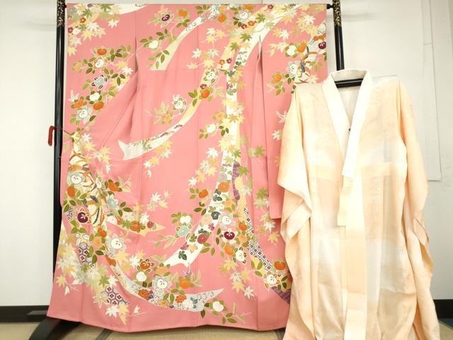 平和屋着物●創業460年・千總　振袖・長襦袢(無双仕立て)セット　蔓帯鳳凰吉祥花文　金糸　金彩　三越扱い　正絹　逸品　AABH3747cs