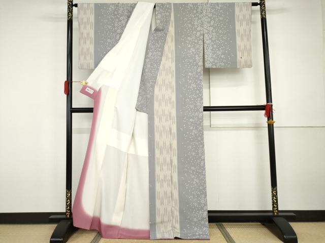 平和屋着物●結城ちぢみ　舞花矢羽根間道　小倉商店　やまと誂製　証紙付き　正絹　逸品　AABH3750cs