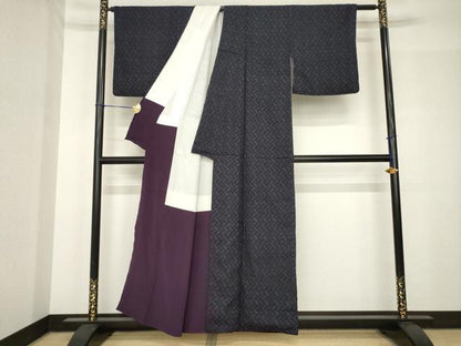 平和屋着物●結城紬　籬文　亀甲絣　正絹　逸品　AABH5841ck
