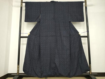 平和屋着物●結城紬　籬文　亀甲絣　正絹　逸品　AABH5841ck