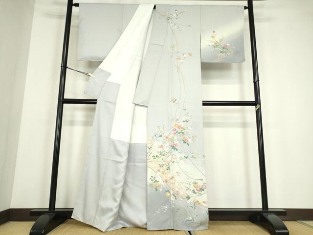 平和屋着物●訪問着　枝花文　暈し染め　金彩　正絹　逸品　DABE4013az