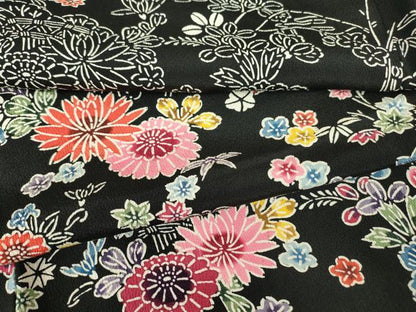 平和屋着物●訪問着　型染　吉祥花尽くし文　黒地　正絹　逸品　DABE4011az
