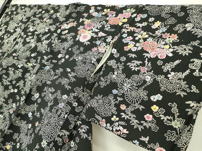 平和屋着物●訪問着　型染　吉祥花尽くし文　黒地　正絹　逸品　DABE4011az