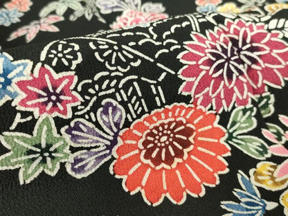 平和屋着物●訪問着　型染　吉祥花尽くし文　黒地　正絹　逸品　DABE4011az