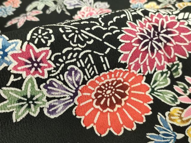 平和屋着物●訪問着　型染　吉祥花尽くし文　黒地　正絹　逸品　DABE4011az