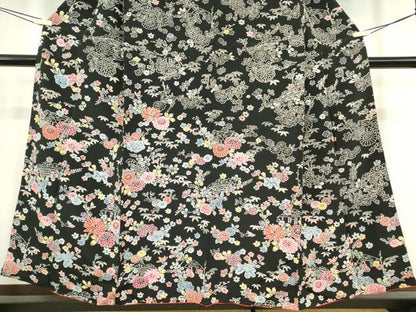 平和屋着物●訪問着　型染　吉祥花尽くし文　黒地　正絹　逸品　DABE4011az