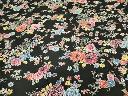 平和屋着物●訪問着　型染　吉祥花尽くし文　黒地　正絹　逸品　DABE4011az