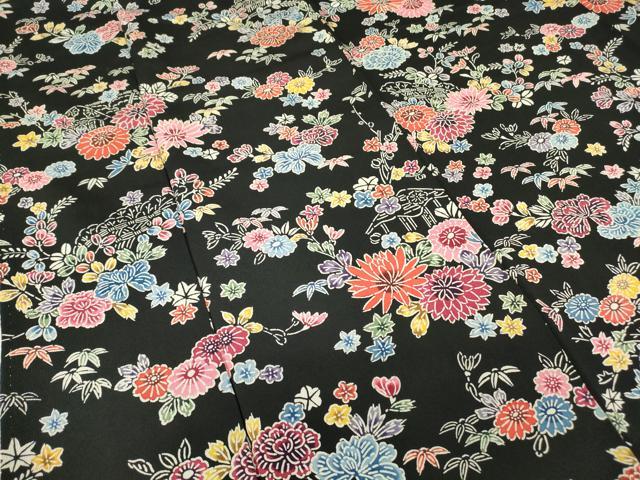 平和屋着物●訪問着　型染　吉祥花尽くし文　黒地　正絹　逸品　DABE4011az