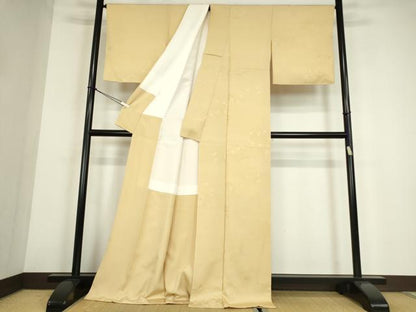 平和屋着物●上質な色無地　雲取り風景花地紋　蜂蜜色　ロング丈　正絹　逸品　未使用　DABE4055az