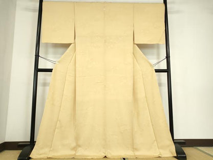 平和屋着物●上質な色無地　雲取り風景花地紋　蜂蜜色　ロング丈　正絹　逸品　未使用　DABE4055az