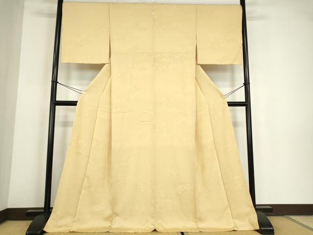 平和屋着物●上質な色無地　雲取り風景花地紋　蜂蜜色　ロング丈　正絹　逸品　未使用　DABE4055az
