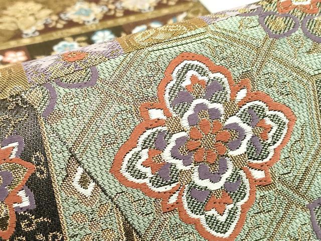 平和屋着物▼六通柄袋帯　正倉院切嵌め花鳥文　金糸　正絹　逸品　DABE4120az