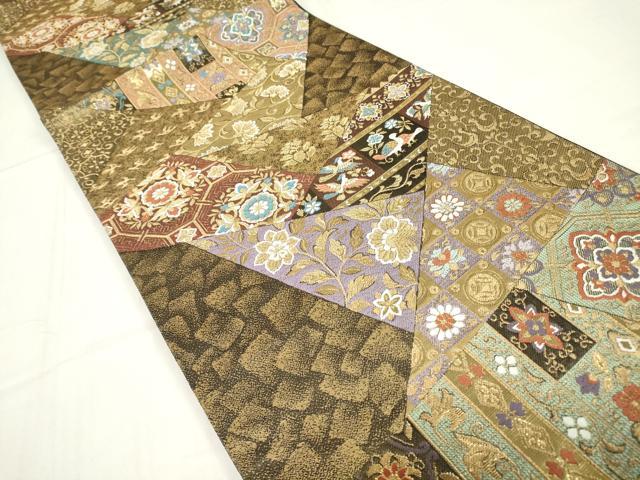 平和屋着物▼六通柄袋帯　正倉院切嵌め花鳥文　金糸　正絹　逸品　DABE4120az