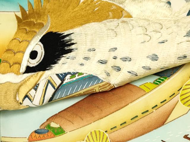 平和屋着物[]お宮参り 男の子 祝着 産着 初着 のしめ 刺繍 鷹 鷲 渡船風景松文 暈し染め 金彩 逸品 DABC5363ma