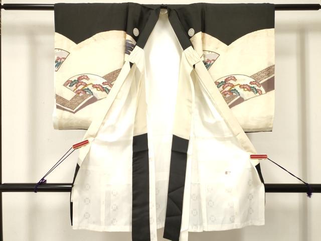 平和屋着物[]お宮参り 男の子 祝着 産着 初着 のしめ 鷹 鷲 地紙重ね 絵巻風景松文 金彩 逸品 DABC5367ma