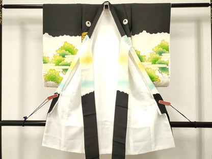 平和屋着物[]お宮参り 男の子 祝着 産着 初着 のしめ 刺繍 鷹 鷲 渡船風景松文 暈し染め 金彩 逸品 DABC5363ma