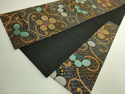 平和屋本店●極上　洛風林　工芸帯地　六通柄　本袋帯　花唐草　黒地　金銀糸　逸品　DZAB6251kh6