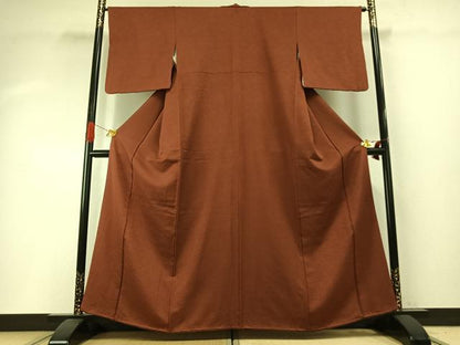 平和屋着物●上質な色無地　敷松葉地紋　弁柄色　正絹　逸品　AABH4784fy