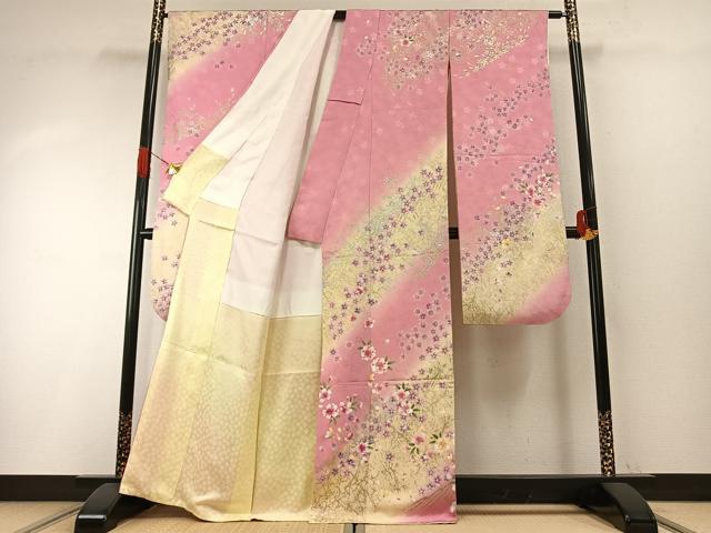 平和屋着物●豪華振袖　舞花文　暈し染め　金銀彩　正絹　逸品　AABH4793fy
