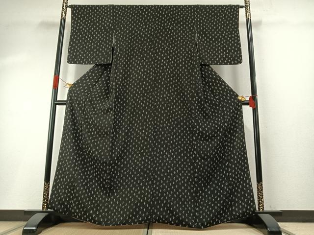 平和屋着物●上質な小紋　ぜんまい　黒地　正絹　逸品　AABH4770fy 平和屋着物○上質な小紋 ぜんまい 黒地 正絹 逸品 AABH4770fy