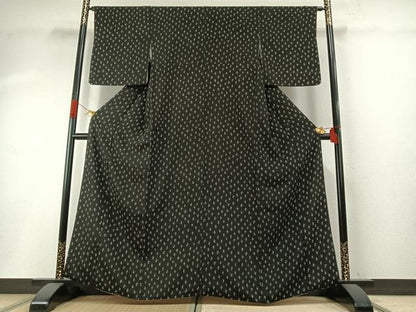 平和屋着物●上質な小紋　ぜんまい　黒地　正絹　逸品　AABH4770fy