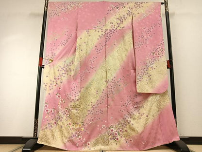 平和屋着物●豪華振袖　舞花文　暈し染め　金銀彩　正絹　逸品　AABH4793fy