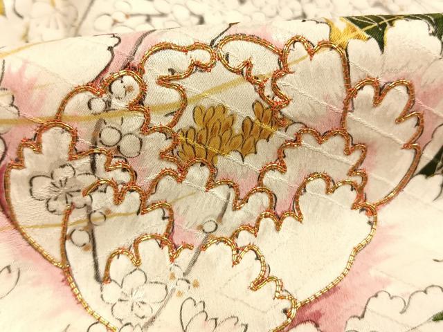 平和屋着物●豪華振袖　駒刺繍　絞り　草花文　金彩　正絹　逸品　AABH4786fy