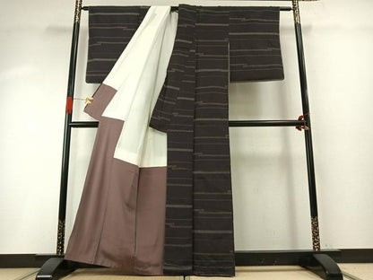 平和屋着物●お召　紗綾形間道　正絹　逸品　AABH4783fy
