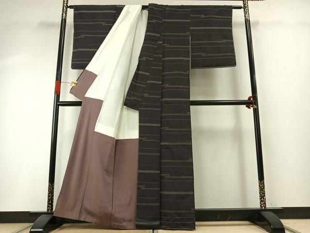 平和屋着物●お召　紗綾形間道　正絹　逸品　AABH4783fy