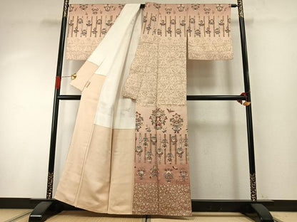 平和屋着物●訪問着　作家物　舞蝶花鳥文　暈し染め　金銀彩　正絹　逸品　AABH4777fy