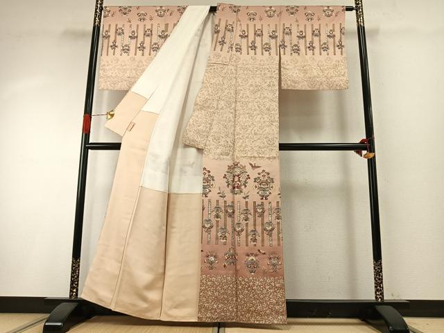 平和屋着物●訪問着　作家物　舞蝶花鳥文　暈し染め　金銀彩　正絹　逸品　AABH4777fy