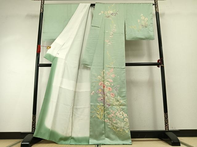 平和屋着物●訪問着　友禅　草花文　金彩　正絹　逸品　未使用　AABH4810fy