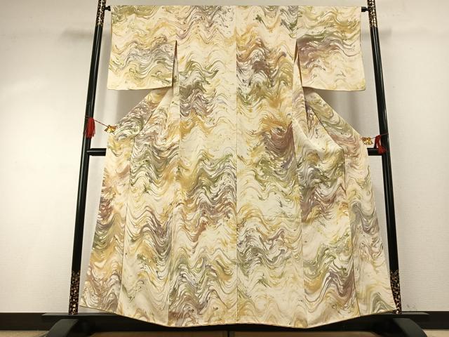 平和屋着物●上質な小紋　墨流し文様　正絹　逸品　AABH4806fy