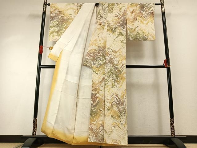 平和屋着物●上質な小紋　墨流し文様　正絹　逸品　AABH4806fy