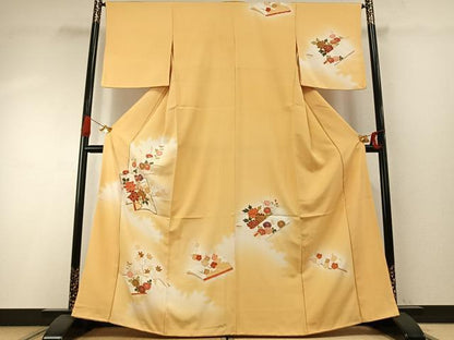 平和屋着物●訪問着　友禅　駒刺繍　花冊子文　暈し染め　金彩　正絹　逸品　AABH4804fy