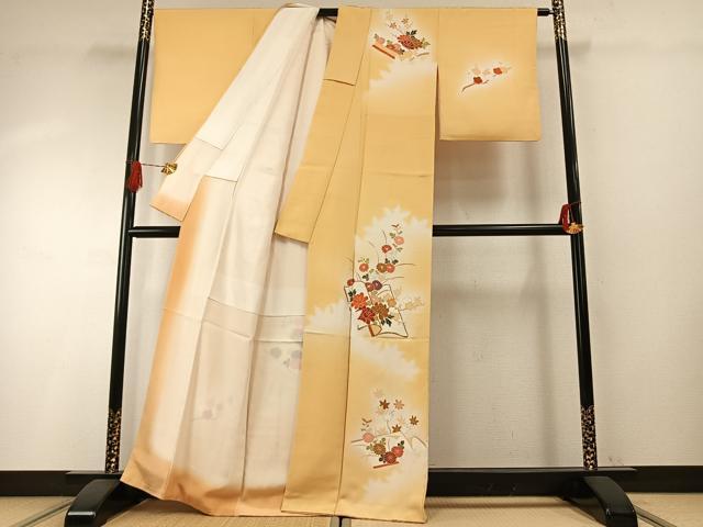 平和屋着物○訪問着 友禅 駒刺繍 花冊子文 暈し染め 金彩