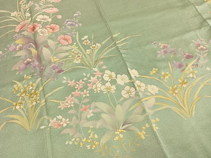 平和屋着物●訪問着　友禅　草花文　金彩　正絹　逸品　未使用　AABH4810fy