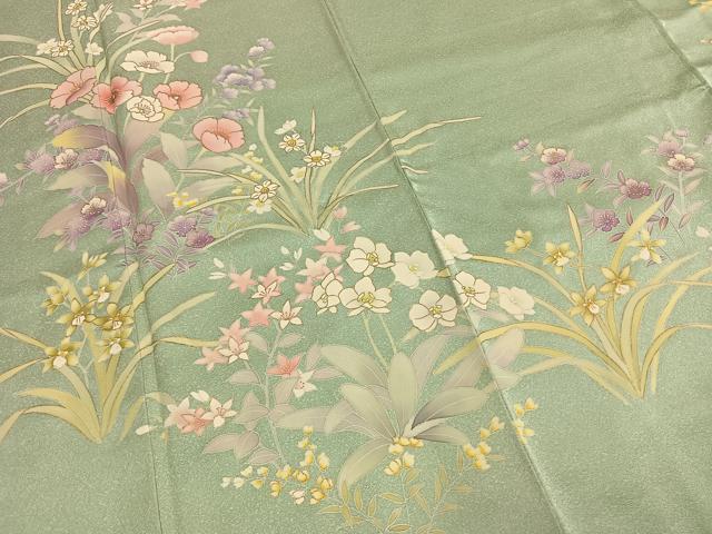 平和屋着物●訪問着　友禅　草花文　金彩　正絹　逸品　未使用　AABH4810fy