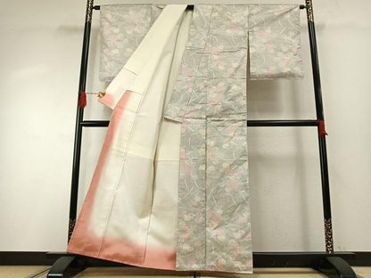 平和屋着物●本場大島紬　白大島　カタス7マルキ　扇面花文　正絹　逸品　AABH4799fy