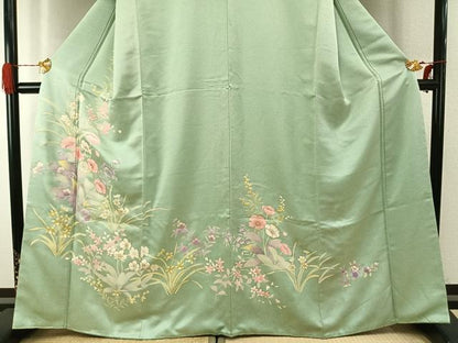 平和屋着物●訪問着　友禅　草花文　金彩　正絹　逸品　未使用　AABH4810fy