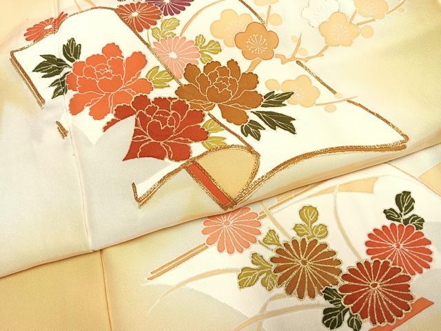 平和屋着物●訪問着　友禅　駒刺繍　花冊子文　暈し染め　金彩　正絹　逸品　AABH4804fy 平和屋着物○訪問着 友禅 駒刺繍 花冊子文 暈し染め 金彩